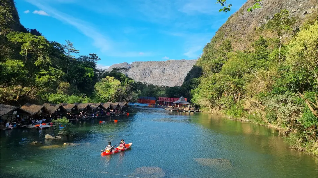 thafalang and limestone background central laos thakek loop