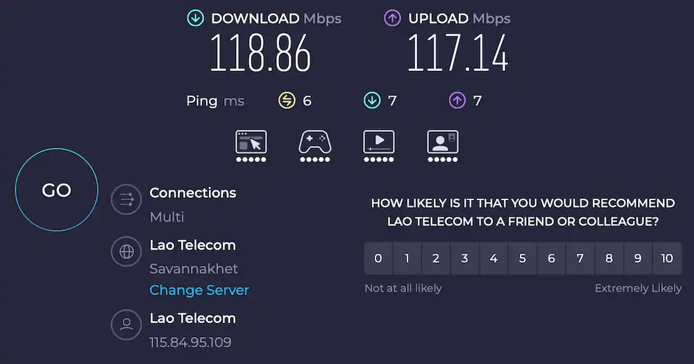 speed test lao telecom ftth home wifi