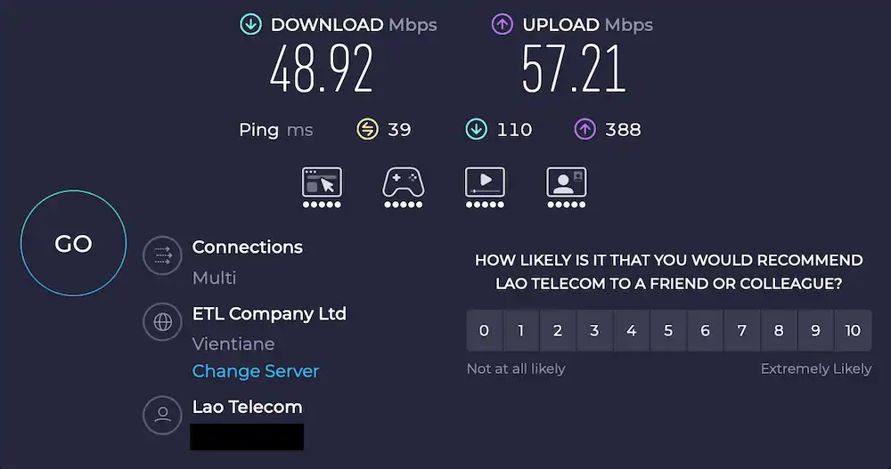 internet speed test lao telecom sim card hotspot