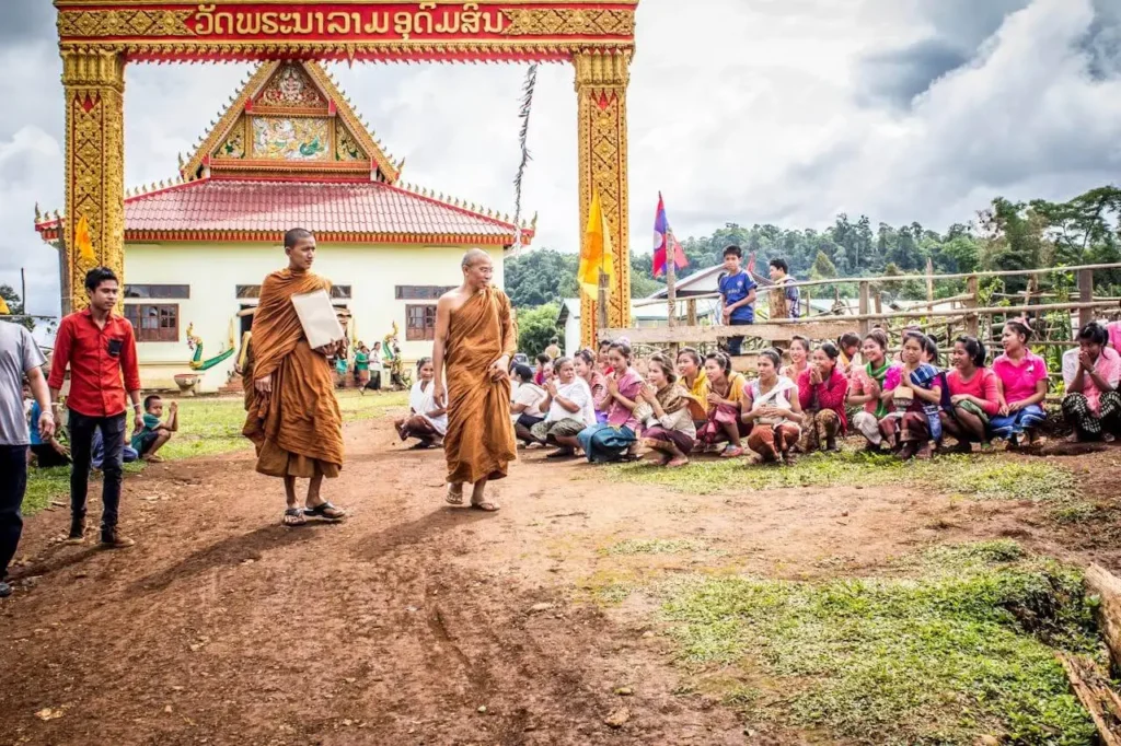 local lao buddhist temple and monks