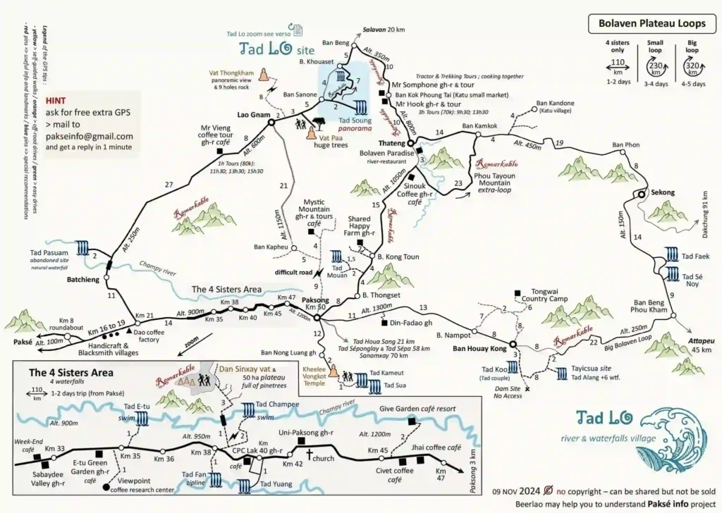 map bolaven plateau big and small loop pakse info