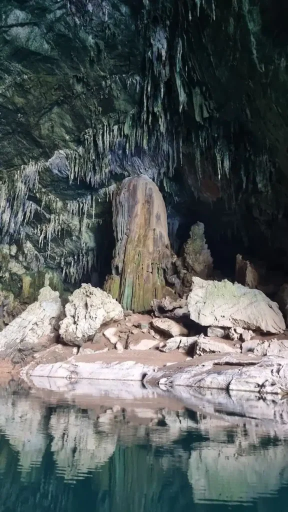 stunning rock formations in xe bang fai river cave near the entrance