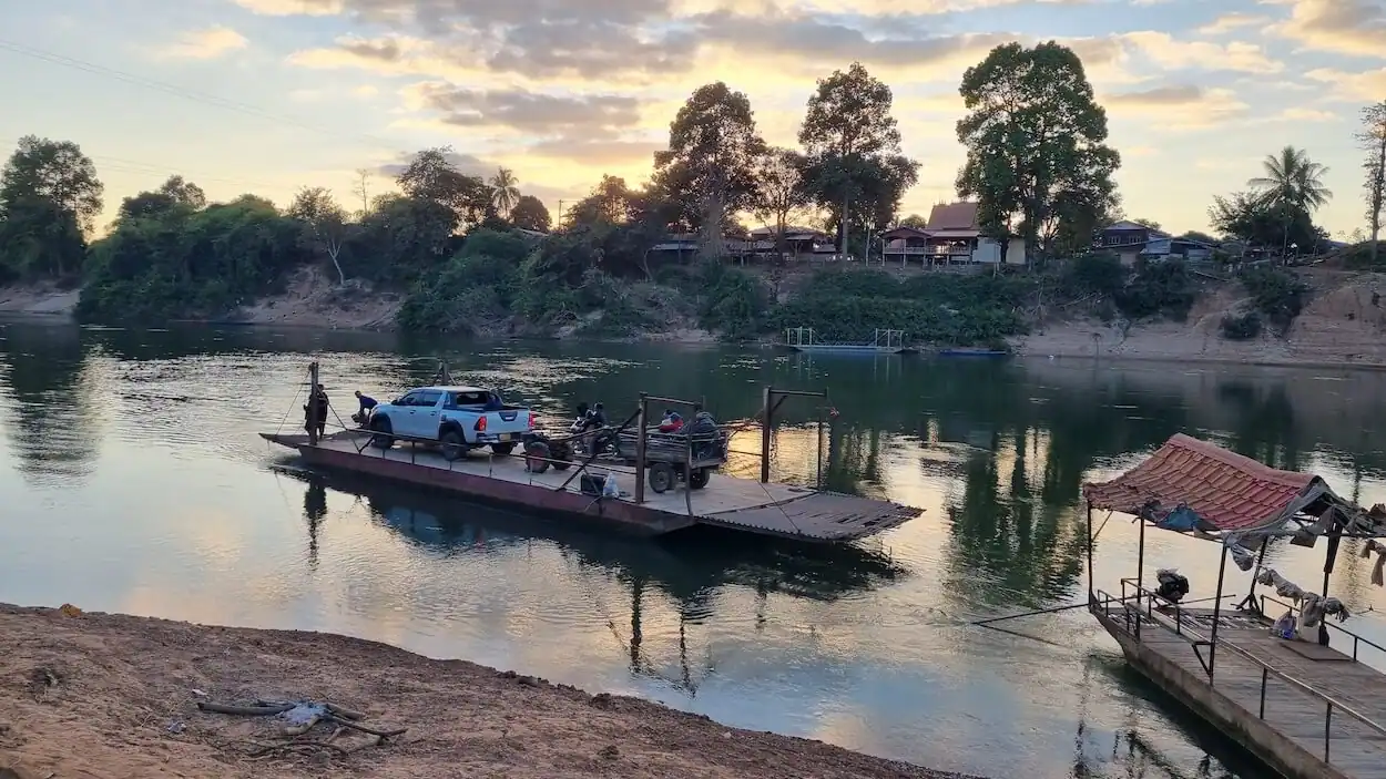 xe bang fai ferry river crossing lao style