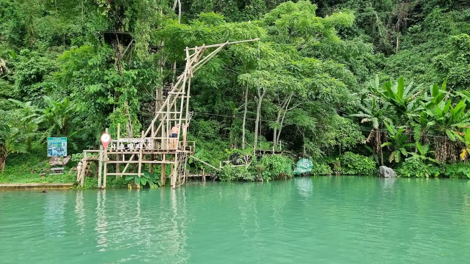 rope and zipline at blue lagoon 3 in vang vieng